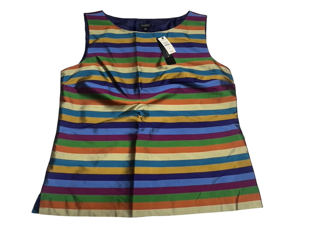 Talbots 100% Silk Colorful Striped Sleeveless Shell Blouse Size 10 NWT
